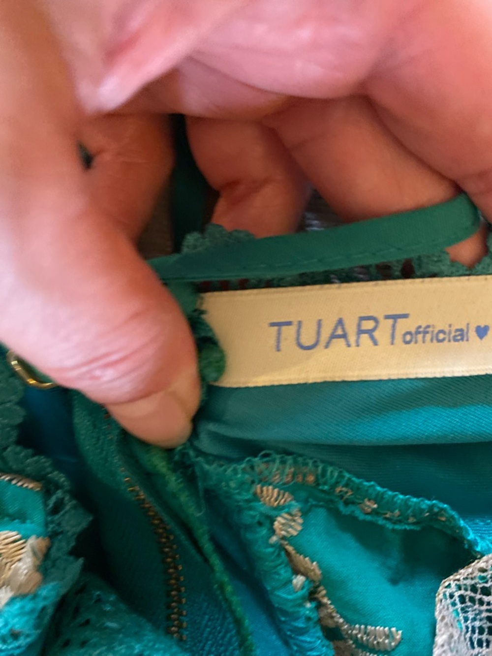 TUART OFFICIAL Turquoise Tiered Embroidered Lace Maxi Dress Bollywood - Picture 8 of 10